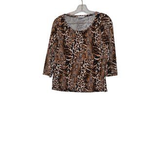 Peter Nygard Petite Animal Print Stretch Soft Silky 3/4 Sleeves Tee Women S